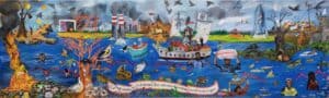 15 Everything has been said already.... Wall mural painted onsite during exhibition, acrylic on cardboard. 40 x 12 ft.